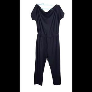 Shein Curve Romper Jumpsuit 1x Plus Size Black Boat Neck Short Sleeve Pants